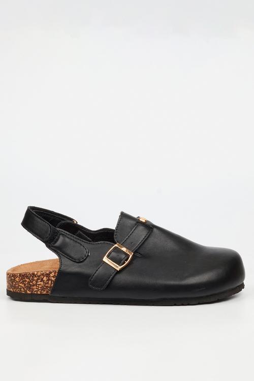 Qork 14 cork back strap slipper - black