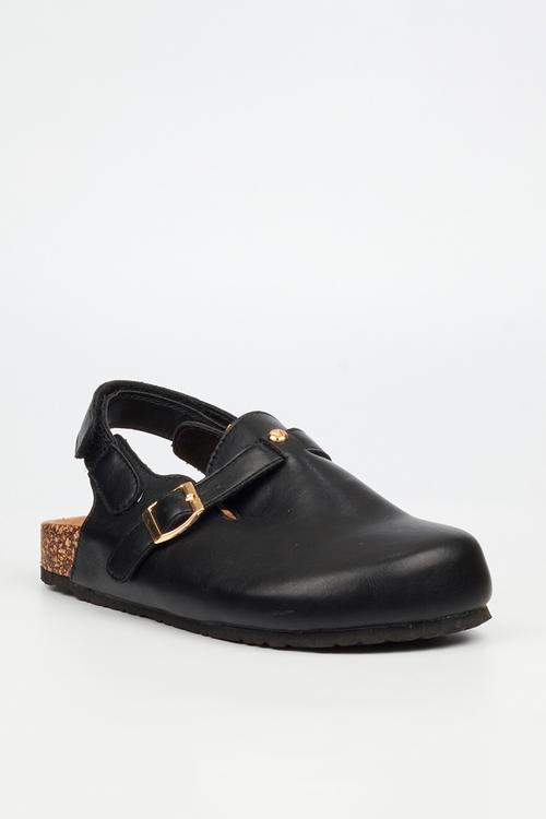 Qork 14 cork back strap slipper - black