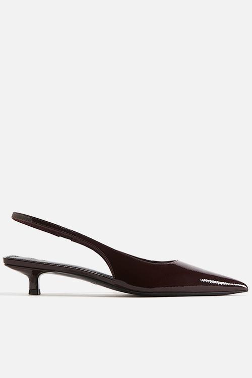 Kitten-heeled pointed slingbacks - burgundy