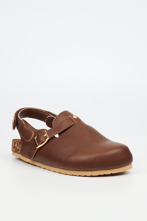 Qork 14 cork back strap slipper - chocolate
