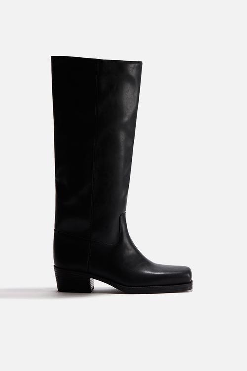 Knee-high biker boots - black