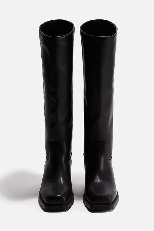 Knee-high biker boots - black