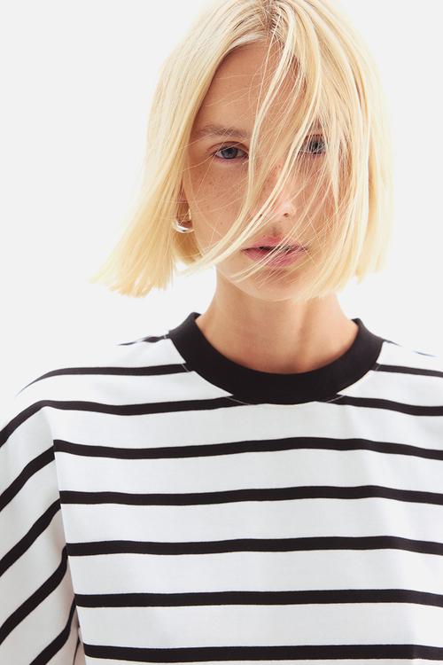 Waisted cotton T-shirt - white/striped