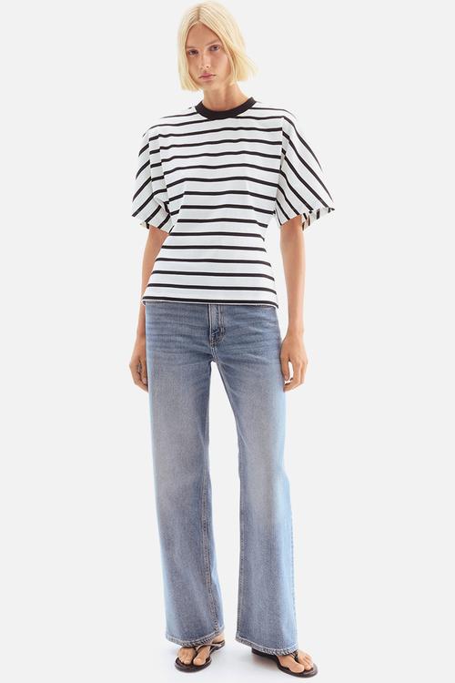 Waisted cotton T-shirt - white/striped