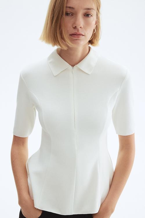 Collared interlock top - white