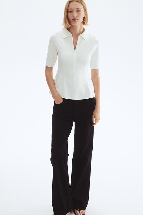 Collared interlock top - white
