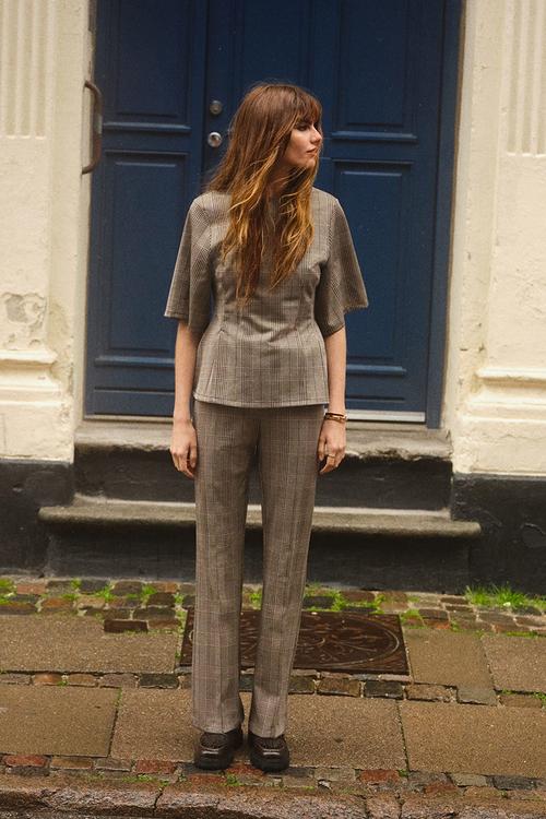 Waisted top - dark brown/checked