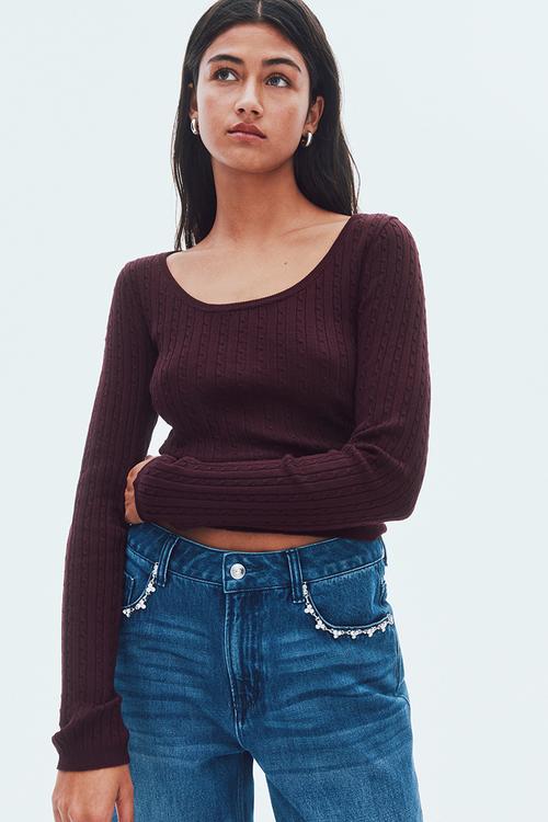 Cable-knit jumper - dark burgundy 