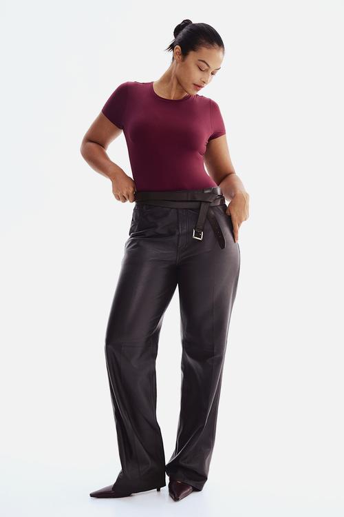 Short-sleeved microfibre body -  burgundy