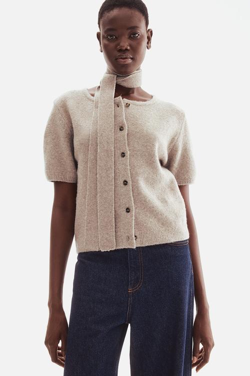 Scarf-detail cardigan - beige marl