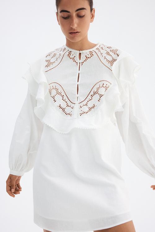 Linen-blend tunic dress - white