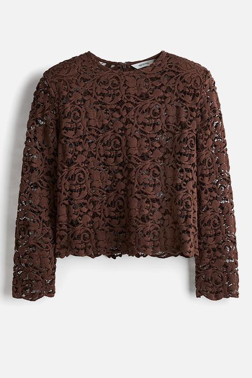 Shoulder-pad lace blouse - dark brown 