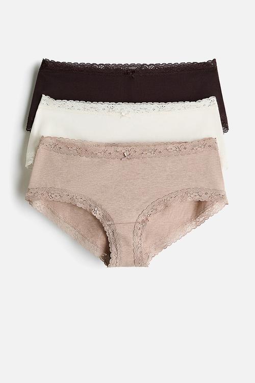 3-pack lace-trimmed hipster briefs - mole