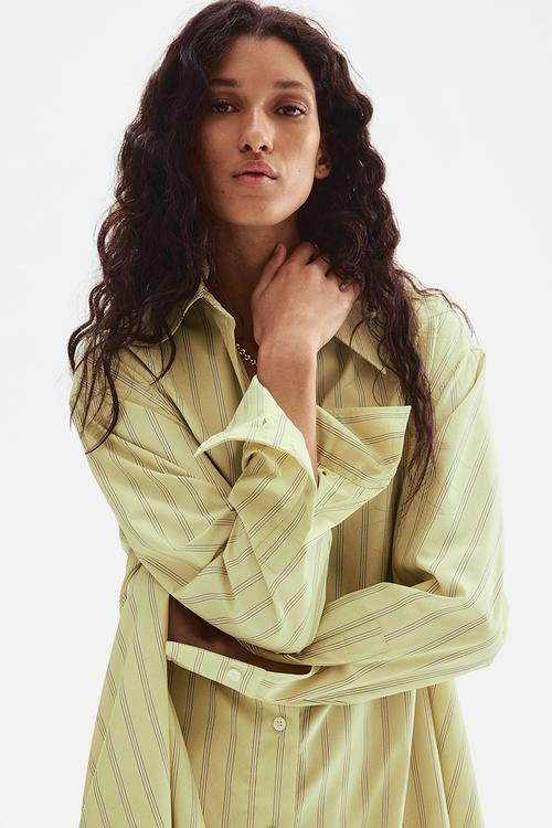 A-line shirt dress - light green/striped