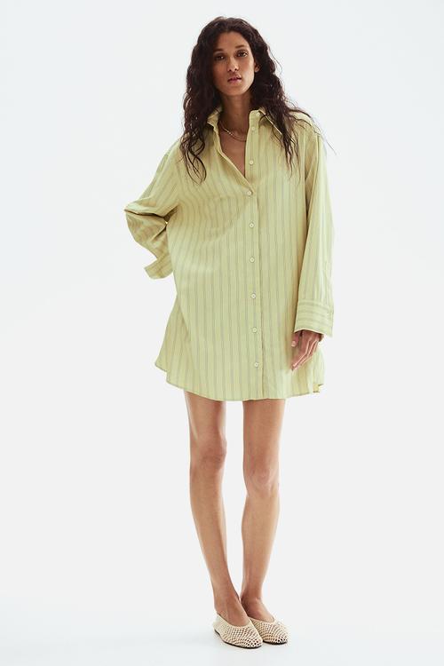 A-line shirt dress - light green/striped