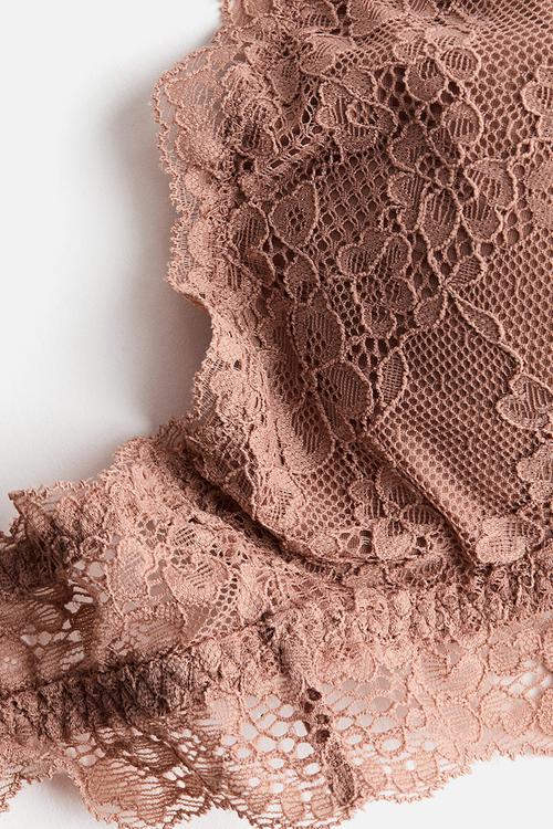 Padded soft lace bra -  light brown