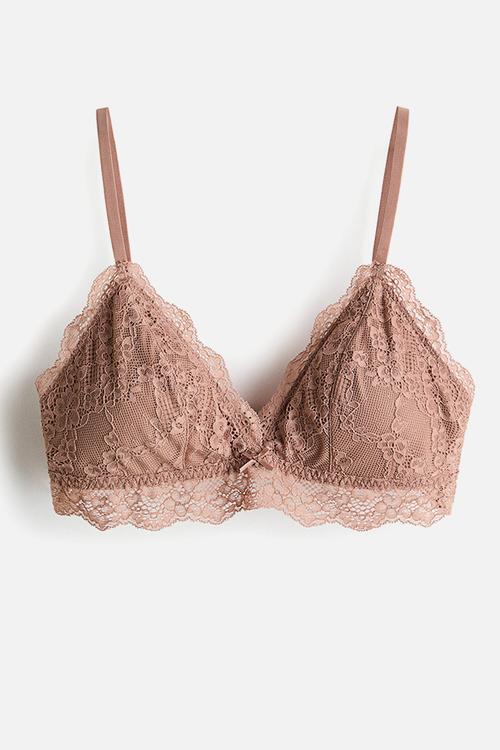 Padded soft lace bra -  light brown