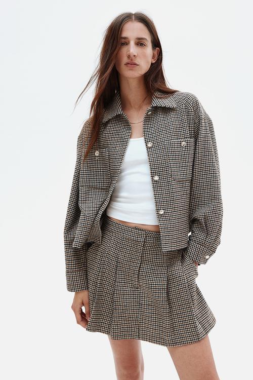 Oversized jacket - light beige dogtooth pattern