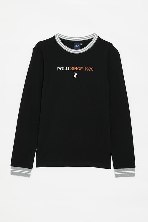 BOYS KYLE EMBROIDERED PIQUE LS TEE - BLACK
