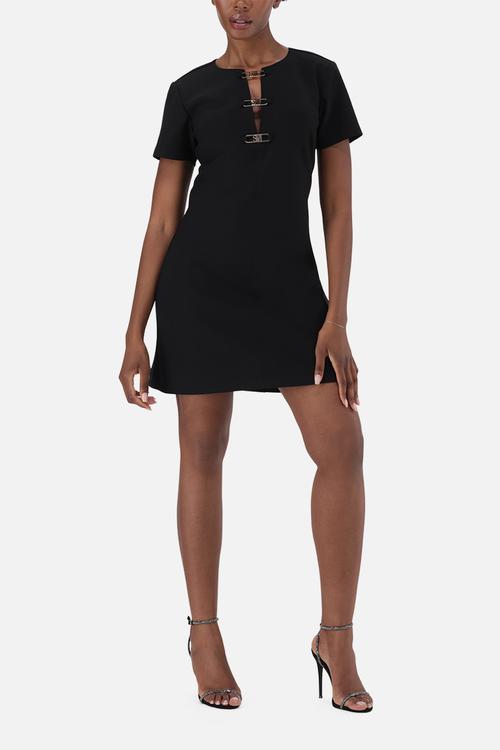 Ladies maya short dress with buckles - black