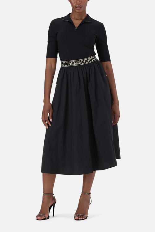 Ladies india  fit & flare 1/4 zip midi dress - black