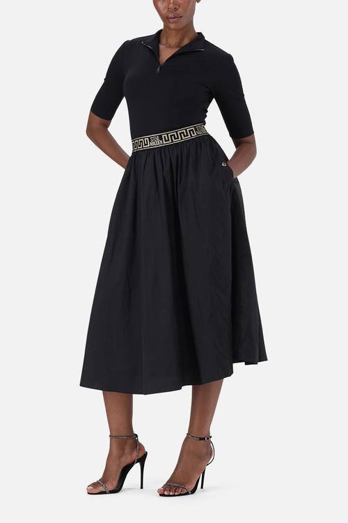 Ladies india  fit & flare 1/4 zip midi dress - black