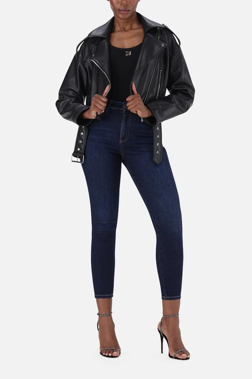 Ladies laura vegan leather biker jacket - black