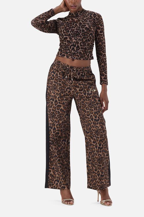 Ladies carol leopard print pant - brown/chocolate