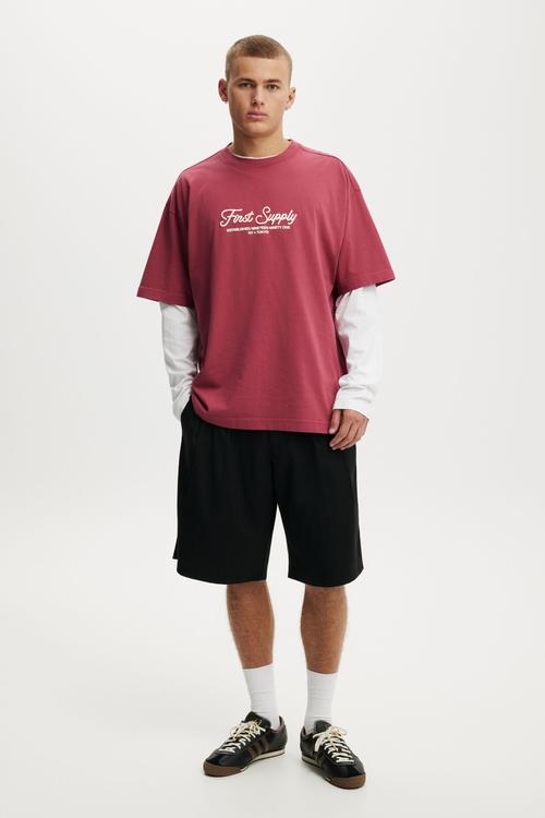 Box Fit Text T-Shirt - Raspberry/First Supply
