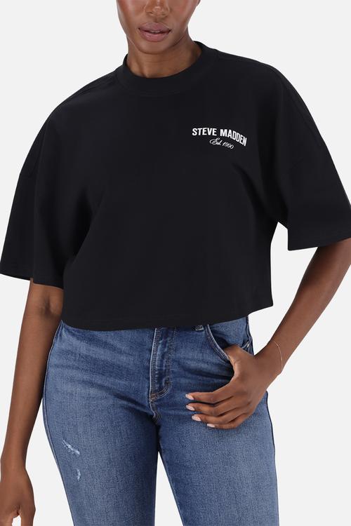 Ladies amara cropped boxy t-shirt - black