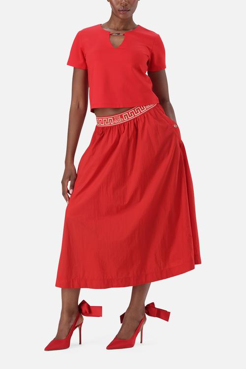 Ladies alessia midi flare skirt - red