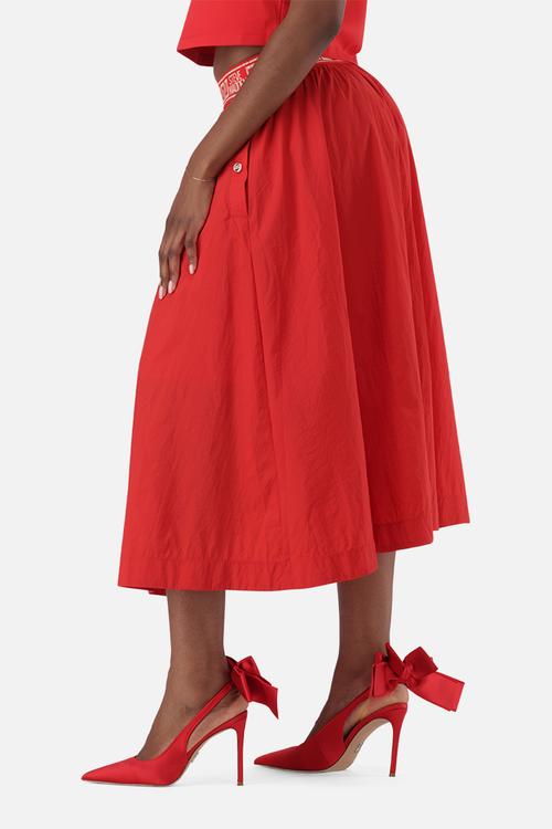 Ladies alessia midi flare skirt - red