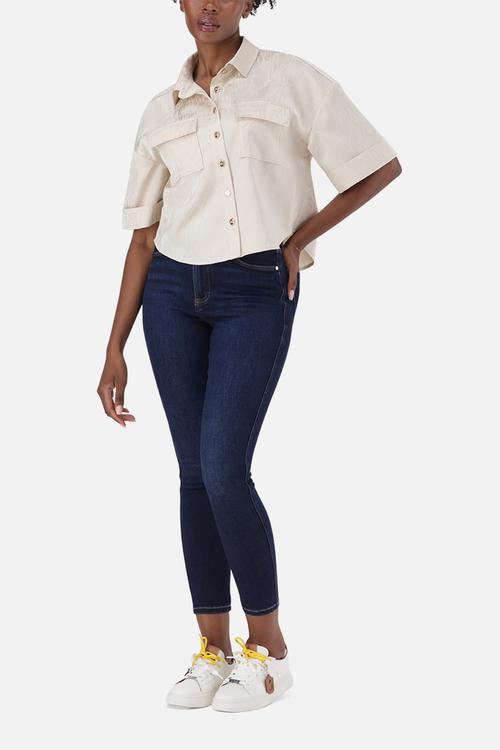 Ladies aisha jacquard satin shirt - oat milk