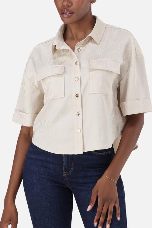 Ladies aisha jacquard satin shirt - oat milk