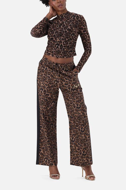 Ladies alora leopard print mesh top - brown/chocolate