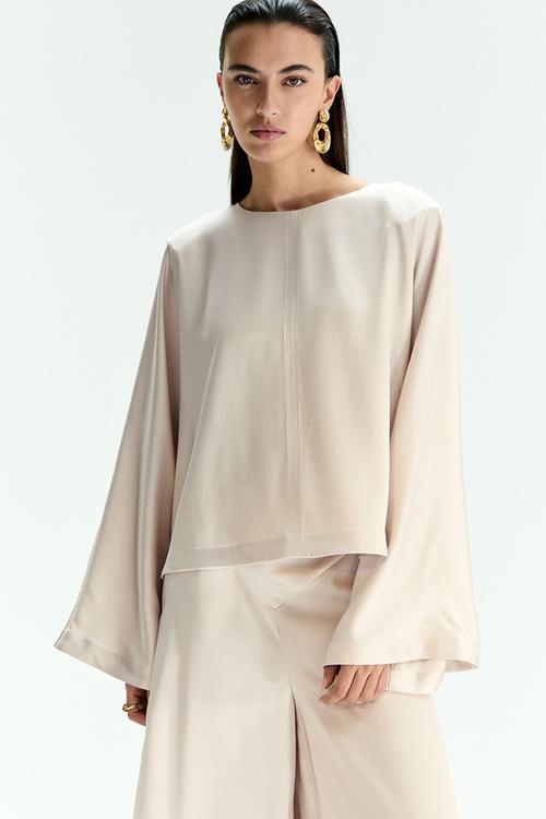 Shoulder-pad blouse - light beige