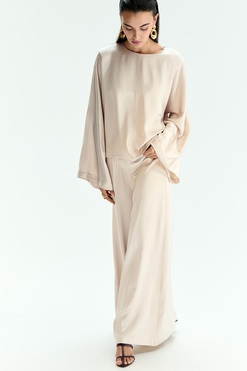 Wide-leg trousers - light beige