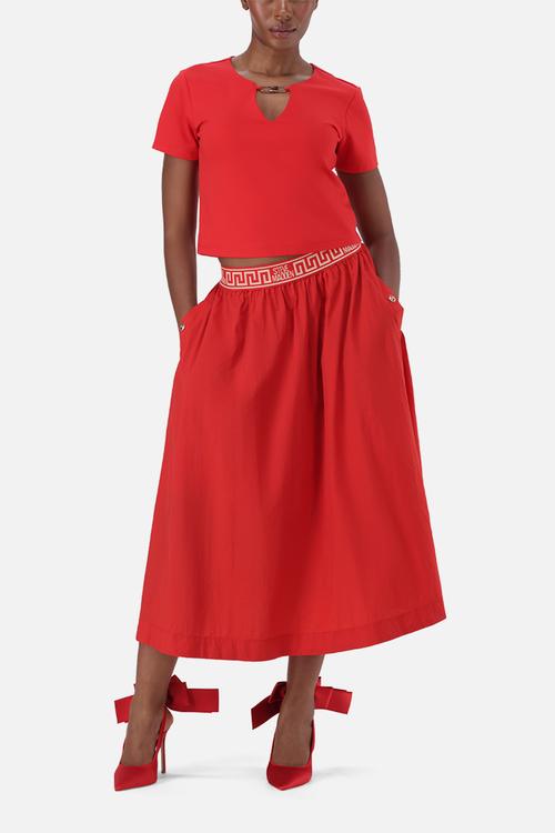 Ladies hailey top with logo trim - red