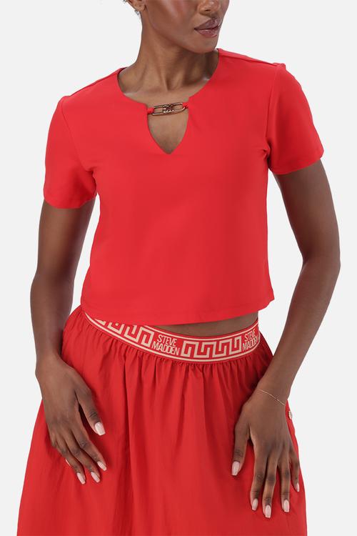 Ladies hailey top with logo trim - red
