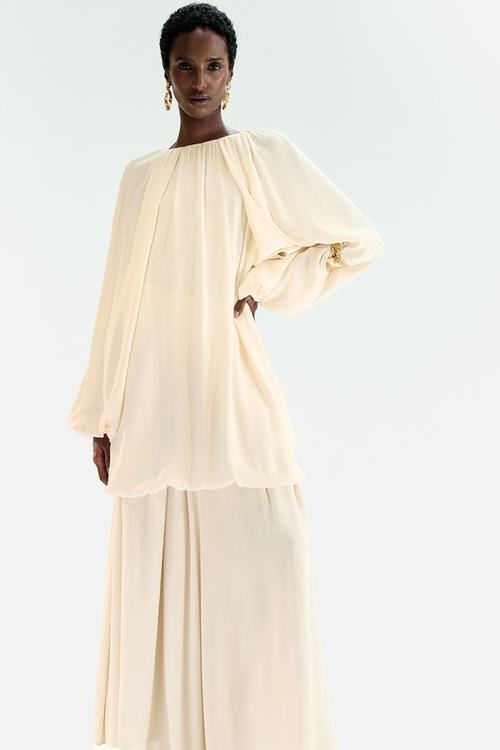 Loose-fit viscose blouse - light beige