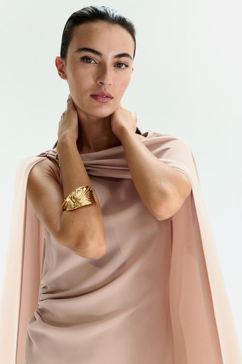 Cape-detail dress - beige