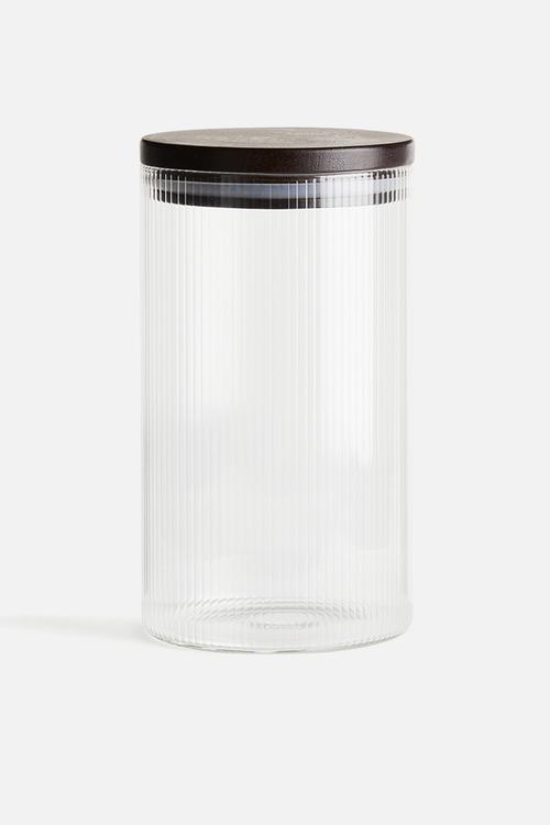 Fluted glass jar - transparent