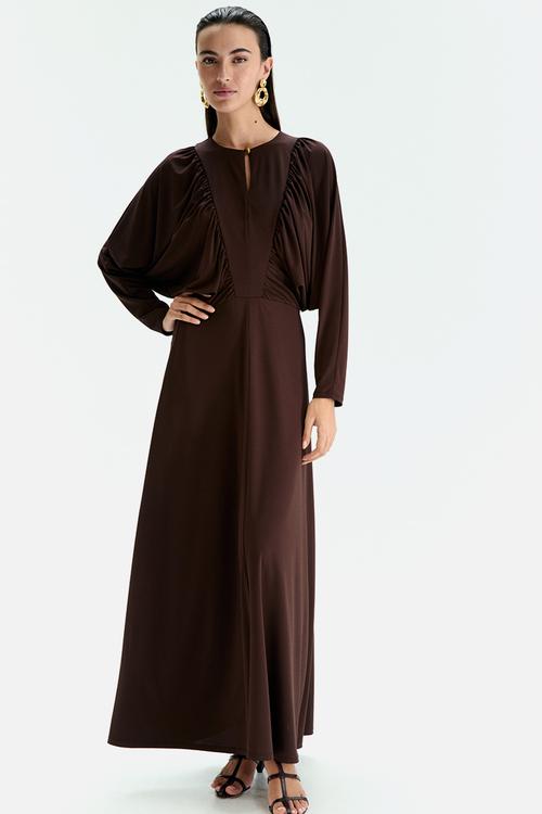 Gathered jersey dress - dark brown 