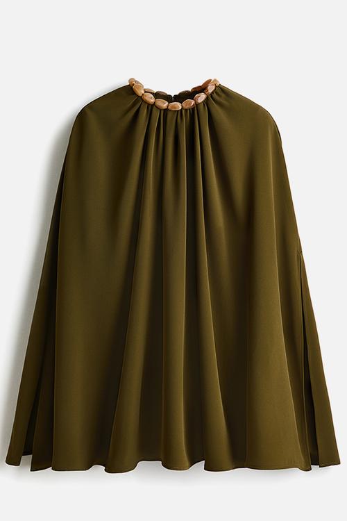 Bead-detail cape blouse - dark khaki green