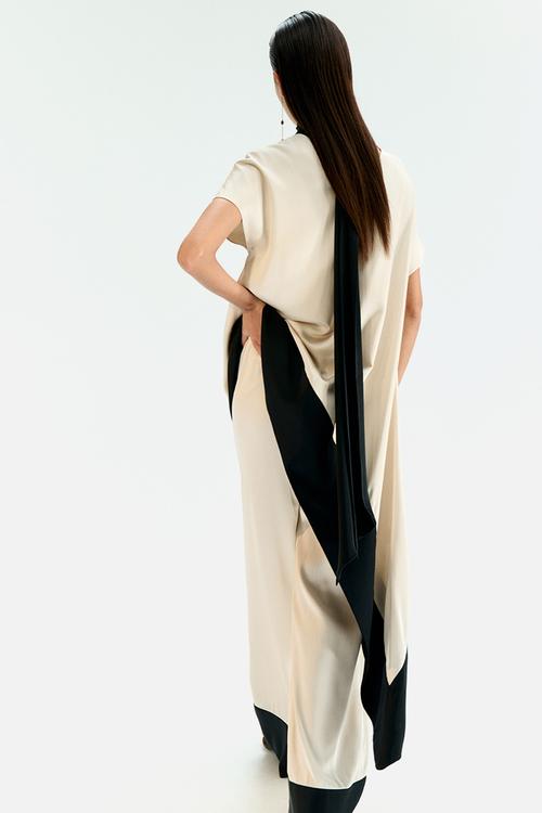 Wide drawstring trousers - cream & black