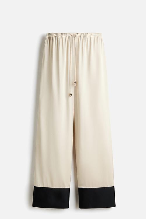 Wide drawstring trousers - cream & black