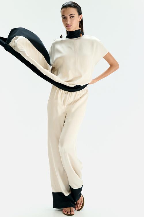 Wide drawstring trousers - cream & black