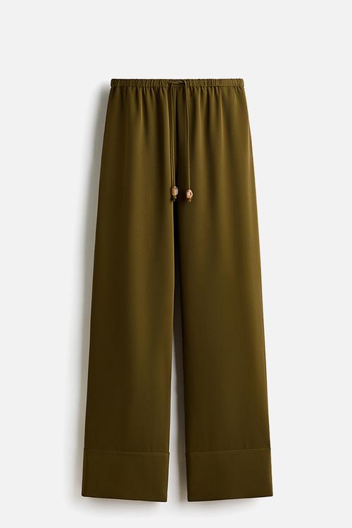 Wide drawstring trousers - dark khaki green