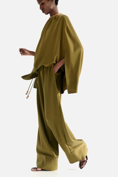Wide drawstring trousers - dark khaki green