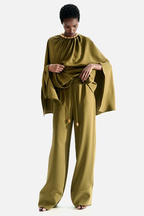 Wide drawstring trousers - dark khaki green
